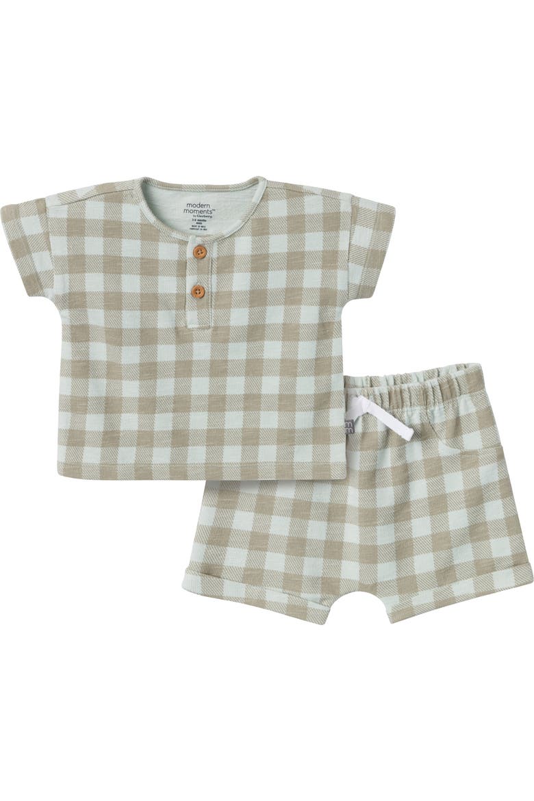 Henley Shirt and Shorts Set, Main, color, Sky Gingham