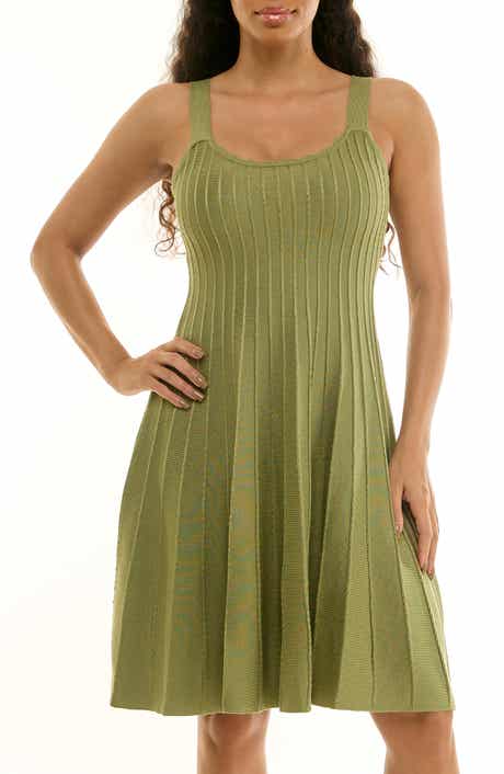 Nina Leonard Fit & Flare Rib Knit Dress