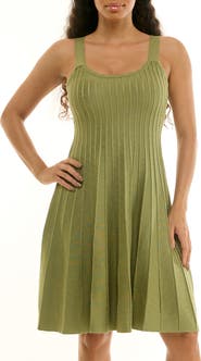 Nina Leonard Fit & Flare Rib Knit Dress