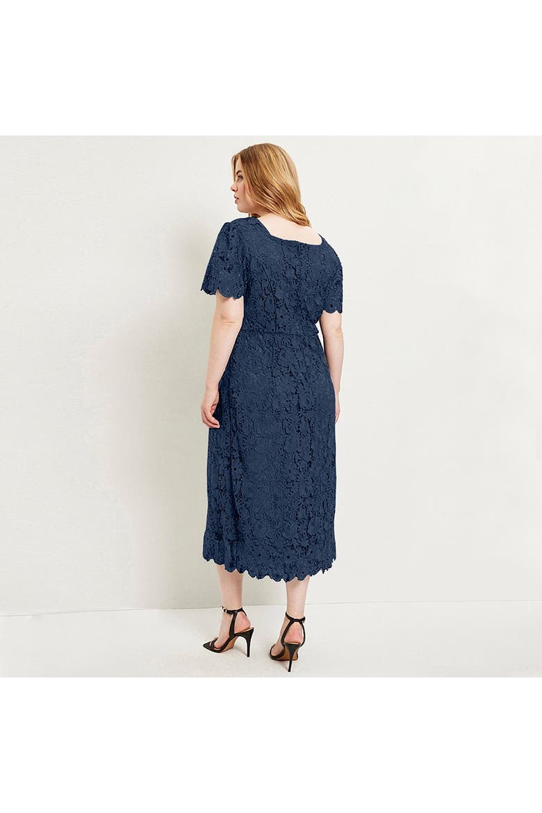 Square Neck Lace Midi Dress (plus), Alternate, color, NAVY