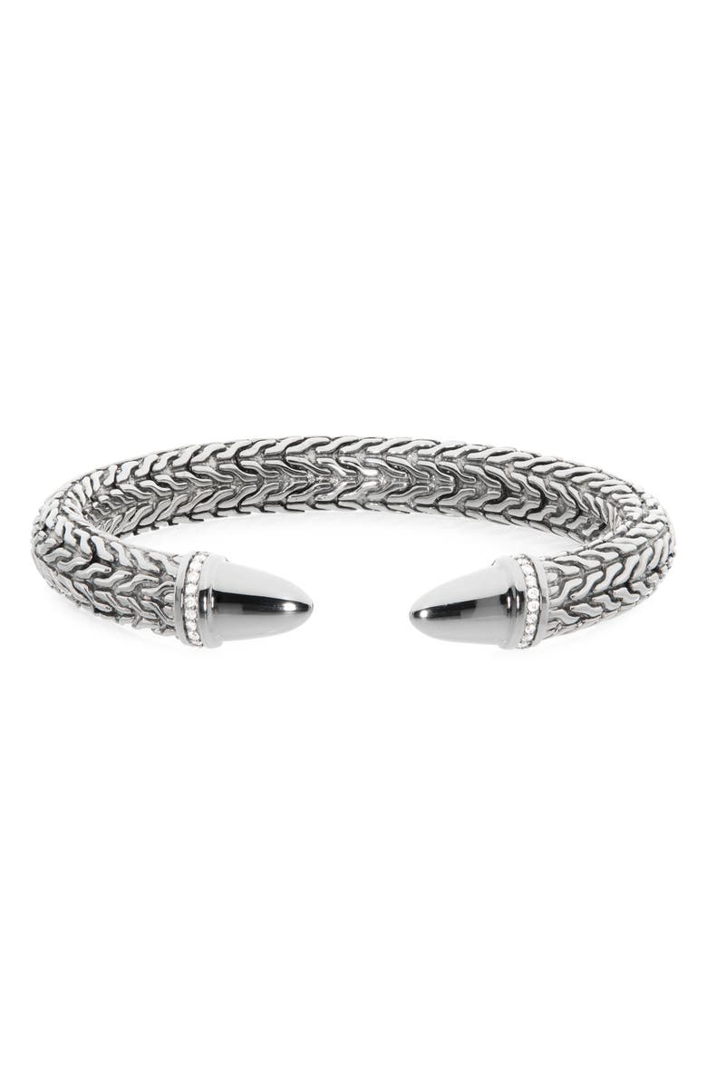 John Hardy Spear 50 Flex Cuff Bracelet, Sterling Silver, Diamonds, 8.9mm, Main, color, Silver White Diamond .25Ct