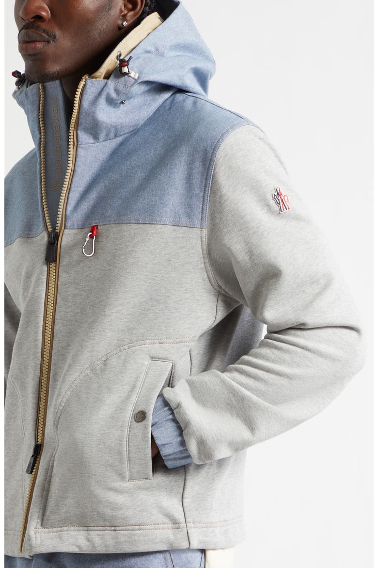 Cotton Fleece & Chambray Zip Sweatshirt, Alternate, color, GREY MELANGE