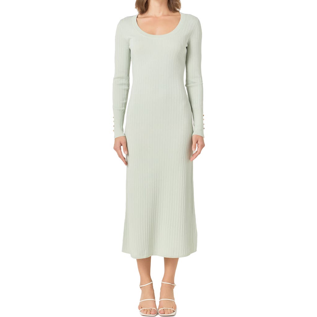 Endless Rose Long Sleeve Metallic Knit Dress In Sage