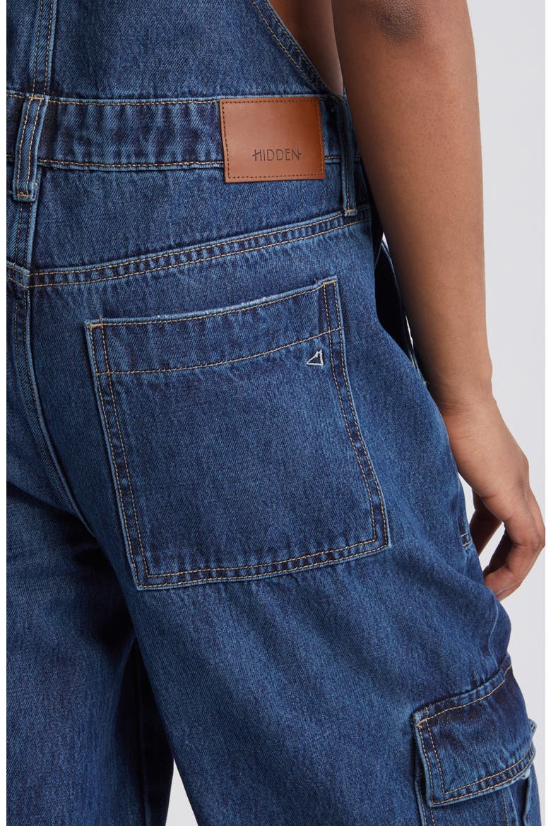 Baggy Denim Cargo Overalls, Alternate, color, DARK WASH