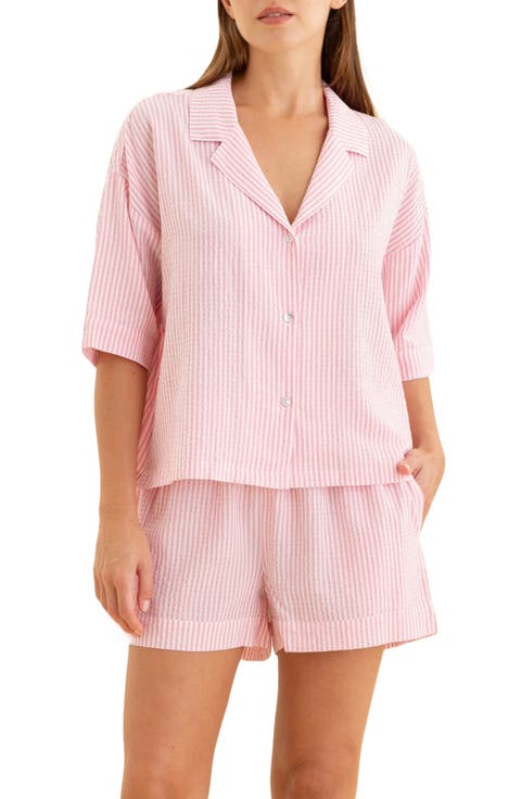 Sabine Seersucker Stripe Boxer Short Pajamas