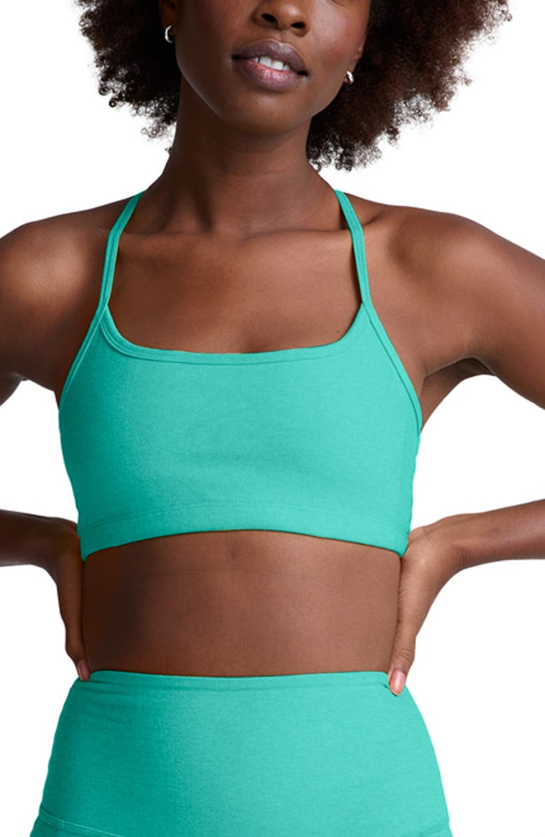 Beyond Yoga Space Dye Slim Racerback Sports Bra, Main, color, Caribbean Sea Heather