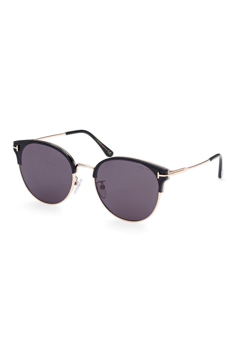 61mm Round Sunglasses, Alternate, color, SHINY BLACK / SMOKE