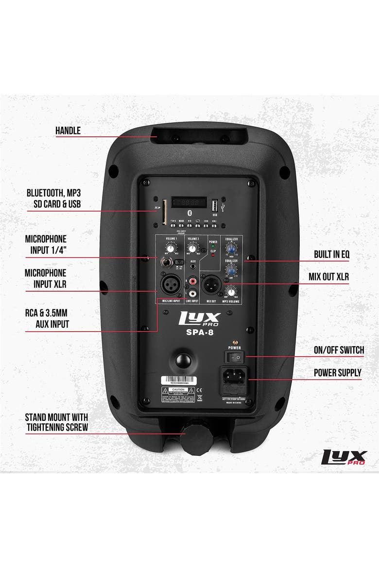 Portable Powered PA Speaker System with Equalizer, SD Slot, and Bluetooth, Alternate, color, Black