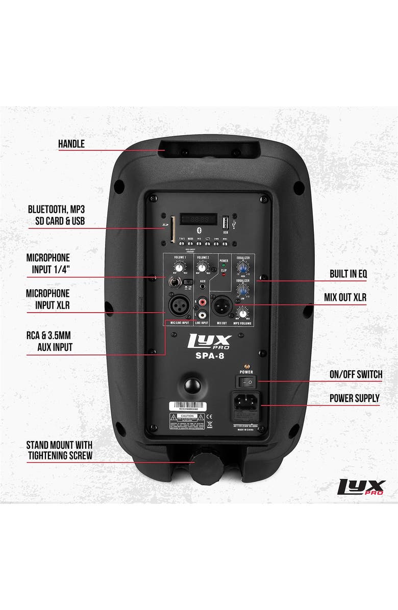 Lyxpro Portable Powered PA Speaker System with Equalizer, SD Slot, and Bluetooth, Alternate, color,