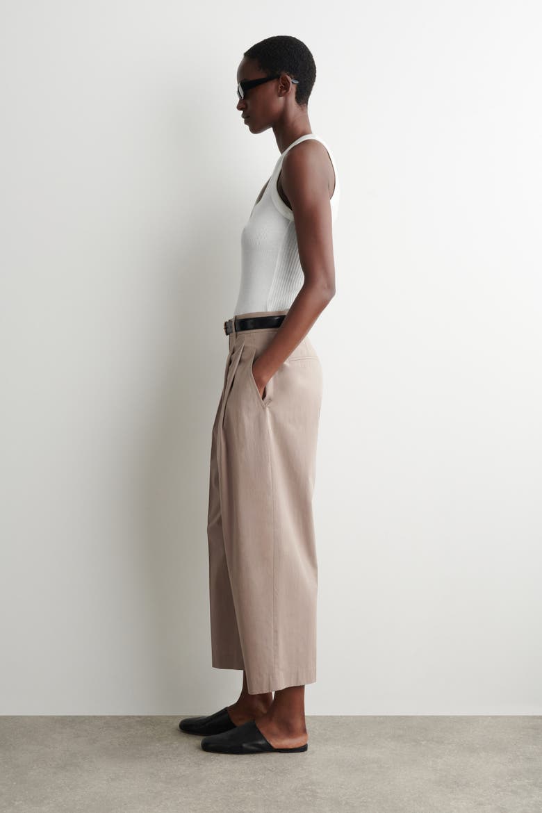 Tailored Cotton Balloon-leg Pants, Alternate, color, BEIGE