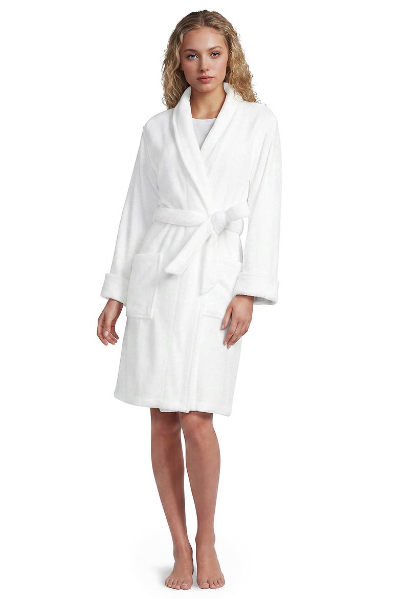 Soft Terry Long Sleeve Knee Length Robe, Main, color, White