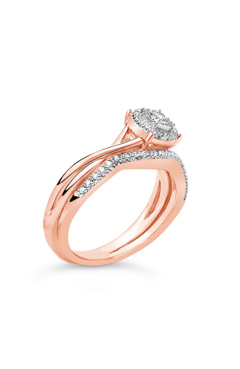 Haus of Brilliance 14K Rose Gold Plated Sterling Silver 1/6 Cttw Diamond Round Halo Bridal Set, Alternate, color, White Gold Over Silver