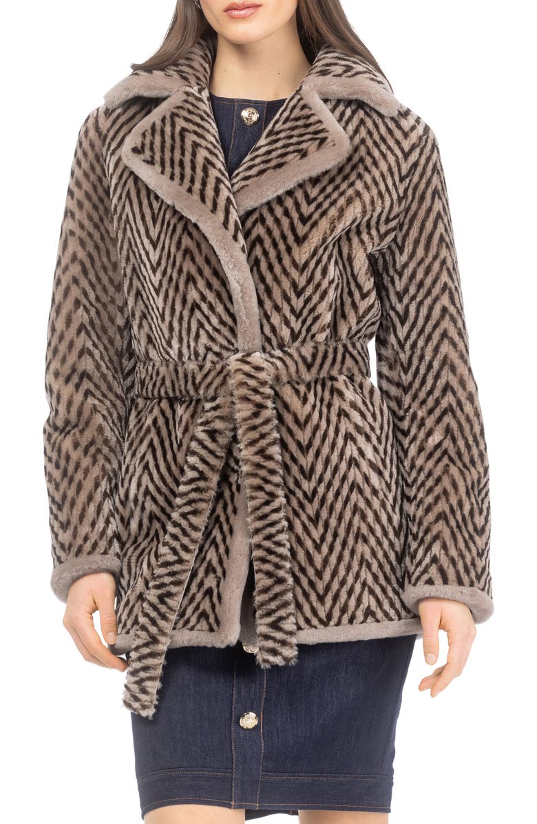 GORSKI Chevron Grooved Genuine Shearling Jacket, Main, color, Taupe/Brown