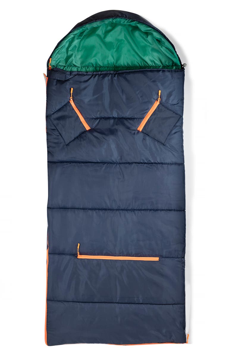 mimish Kids' Sleep-n-Pack Water Repellent Sleeping Bag Backpack, Alternate, color, Dark Navy/ Classic Green