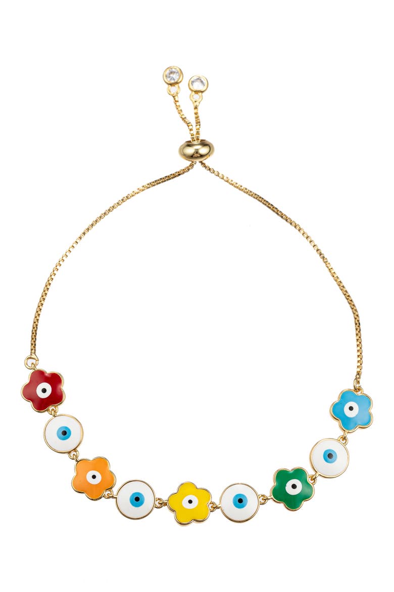 Floral Evil Eye Slider Bracelet, Main, color, GOLD