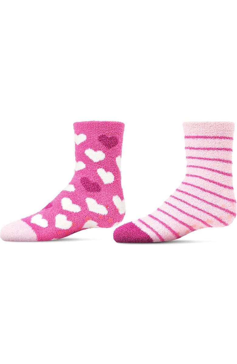 MeMoi 2 Pair Pack Fuzzy Heart Non-Skid Socks, Main, color,