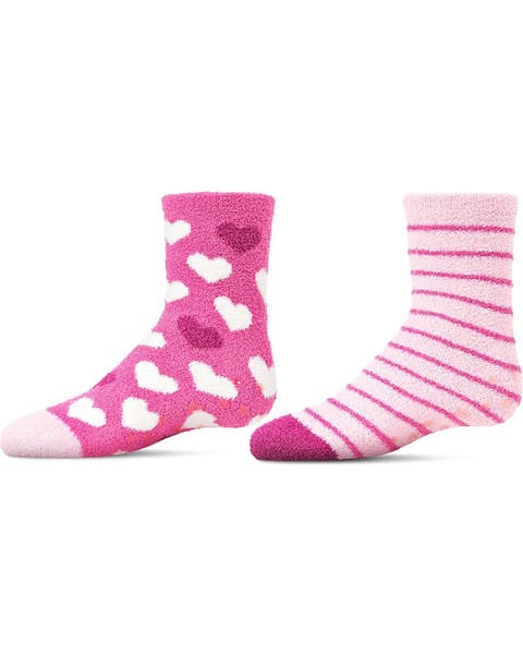 2 Pair Pack Fuzzy Heart Non-Skid Socks (Little Kid & Big Kid)