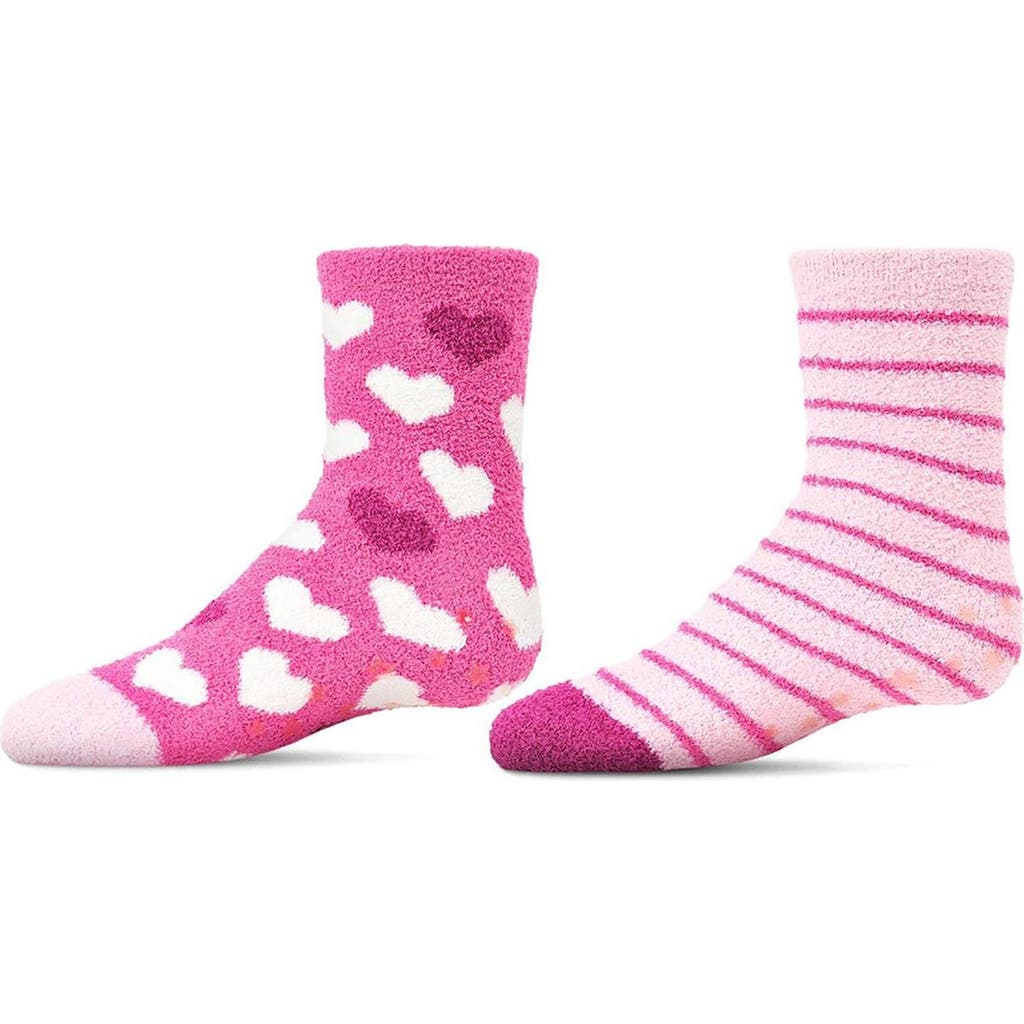 Memoi 2 Pair Pack Fuzzy Heart Non-skid Socks In Multi