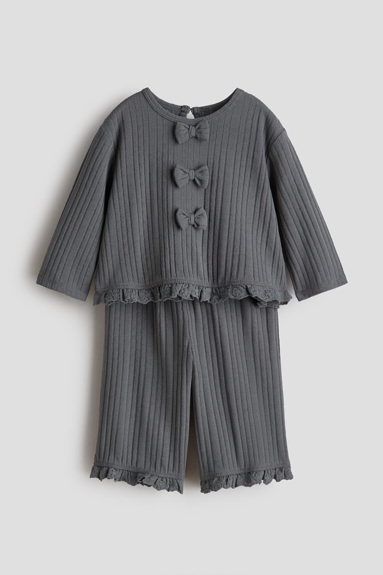 2-piece Knitted Bow-detail Set, Main, color, Gray