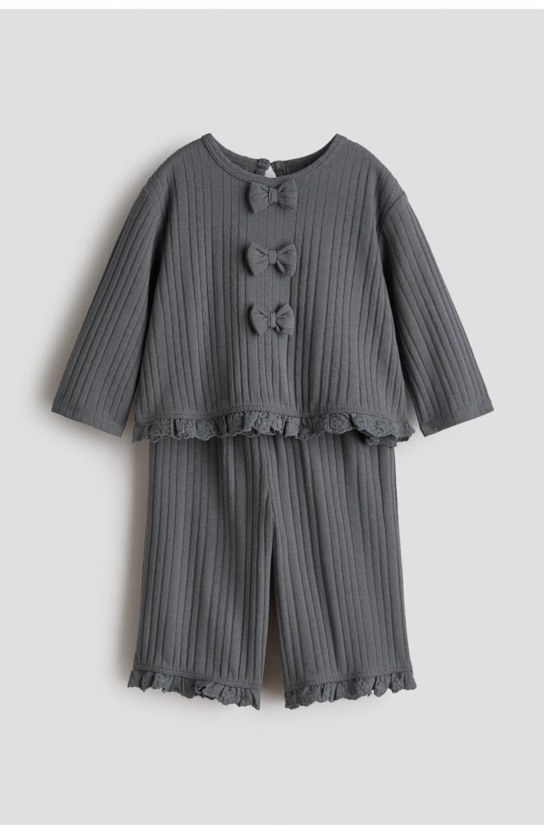 H&M 2-piece knit bow-detail set, Main, color, Gray