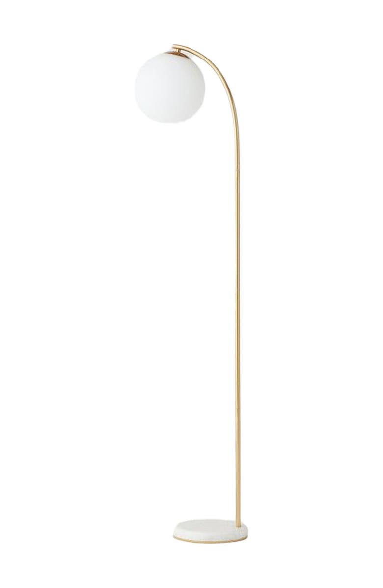 Brightech Luna Drop 75" Modern LED Floor Lamp with Frosted Glass Globe Shade, Main, color, Antique Brass