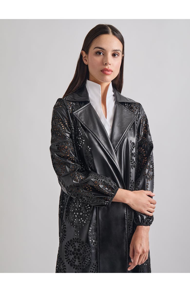 Misook Heritage Fit Open Front Vegan Leather Jacket, Alternate, color, Black