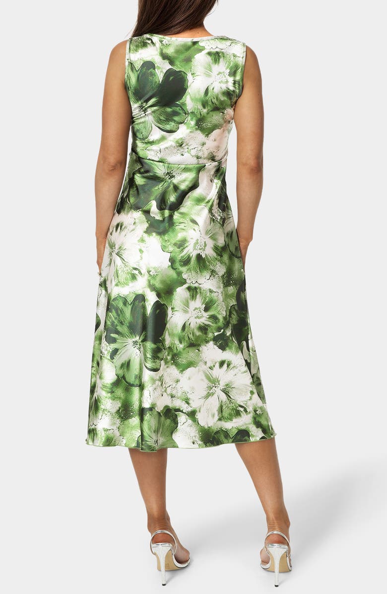 bebe Floral Cowl Neck Sleeveless Satin Midi Dress, Alternate, color, Olive / Multi