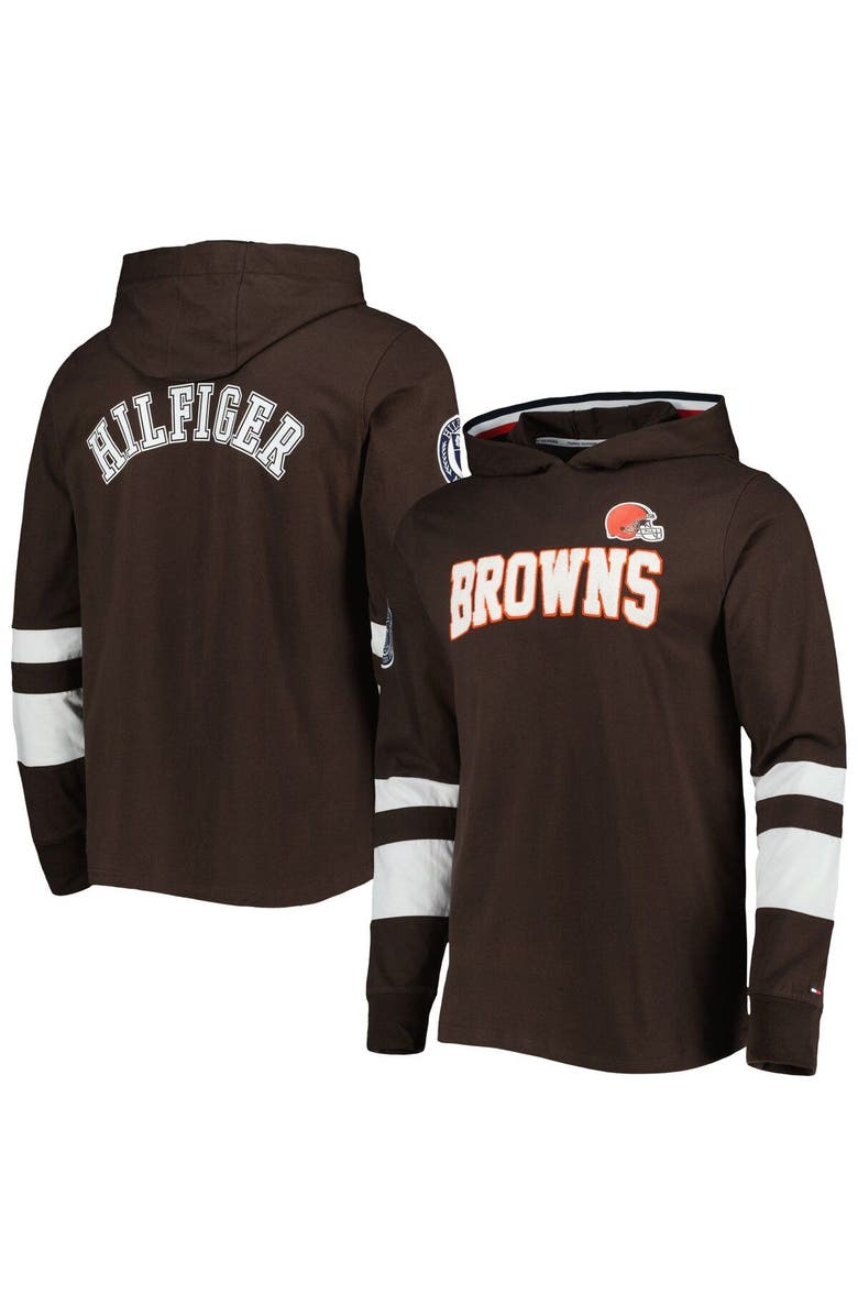 Tommy Hilfiger Men's Tommy Hilfiger Brown/White Cleveland Browns Alex Long Sleeve Hoodie T-Shirt, Main, color, Brown