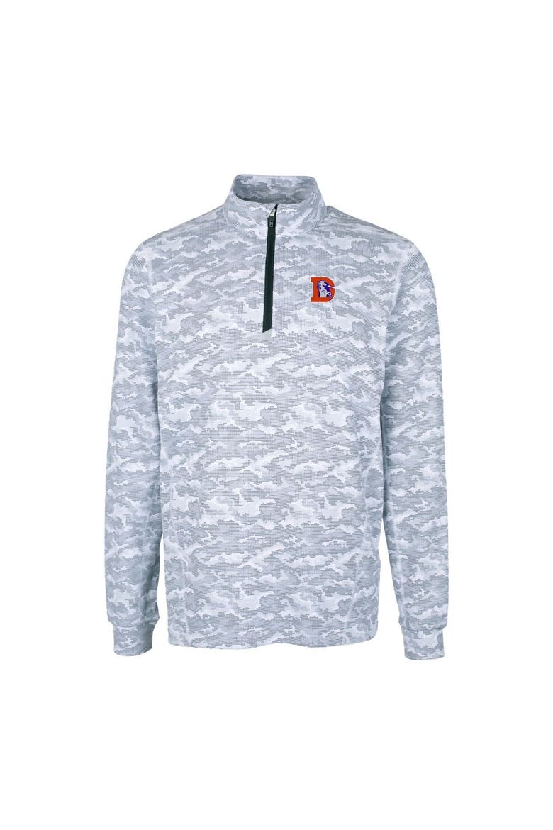 Men's Cutter & Buck Charcoal Denver Broncos Throwback Logo Big & Tall Traverse Camo Print Stretch Quarter-Zip Pullover Top, Alternate, color, Charcoal