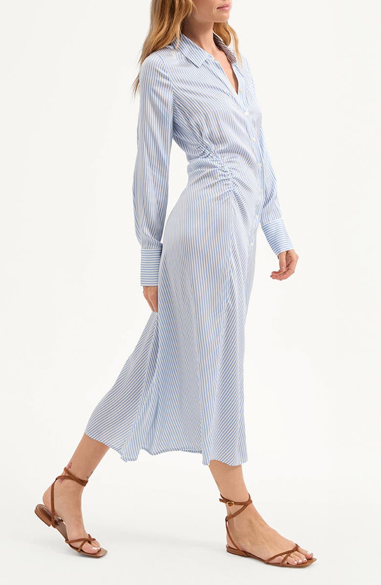 Veronica Beard Lex Stripe Long Sleeve Silk Blend Shirtdress, Alternate, color, Dark Bluebell/ Off White