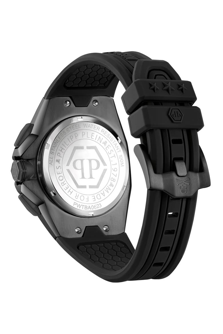 Octagon Silicone Strap Chronograph Watch, 44mm, Alternate, color, BLACK