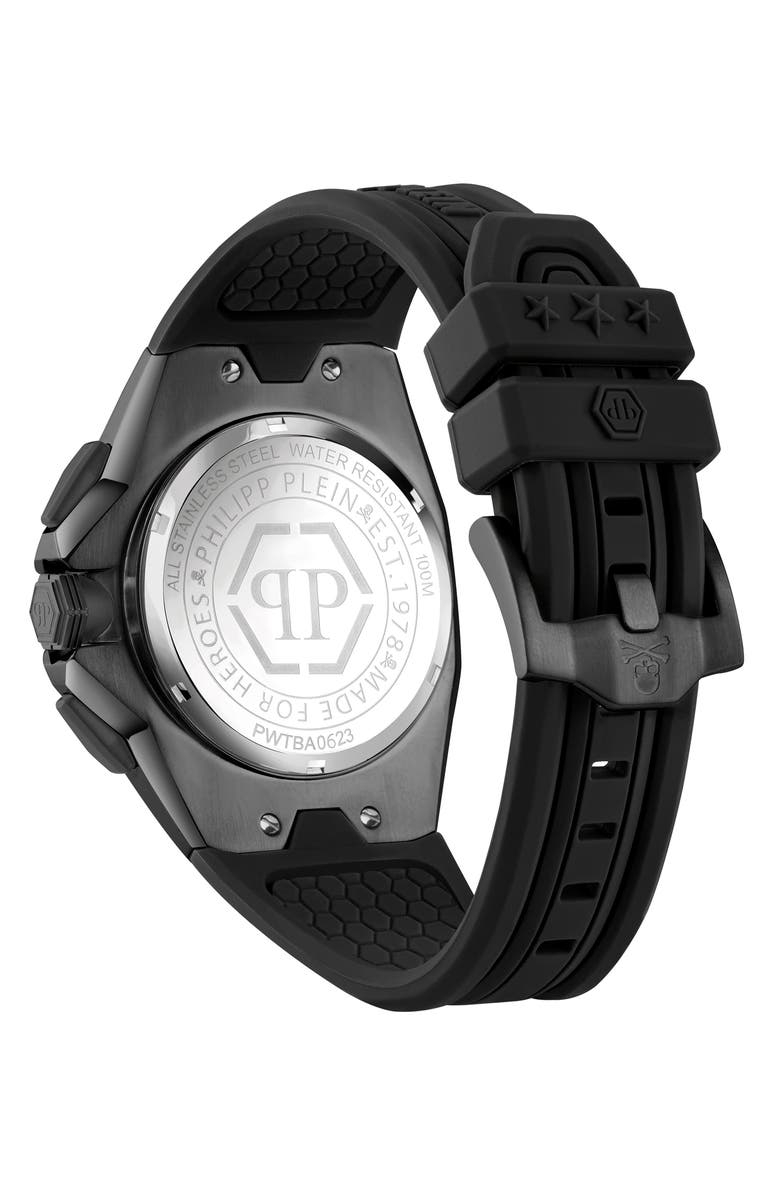 PHILIPP PLEIN Octagon Silicone Strap Chronograph Watch, 44mm, Alternate, color, Ip Black