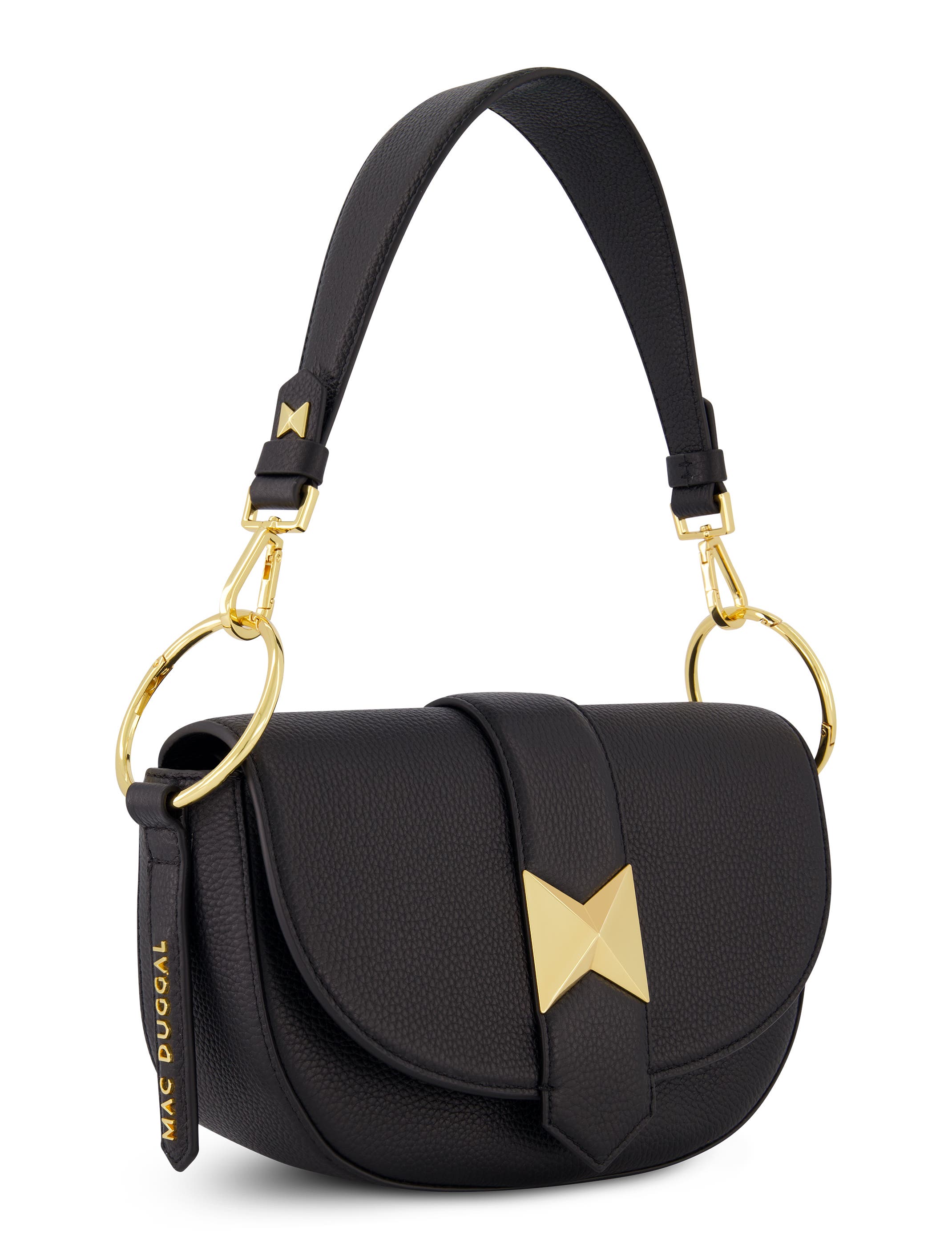 Mac Duggal Gold Plated Hardware Grain Leather Saddle Bag, Alternate, color, Black