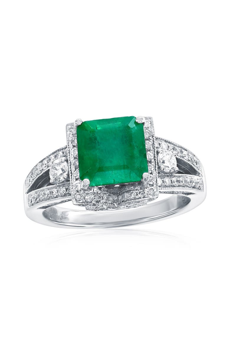 14K Gold 2ct Emerald & 1cttw Diamond Ring, Main, color, Green