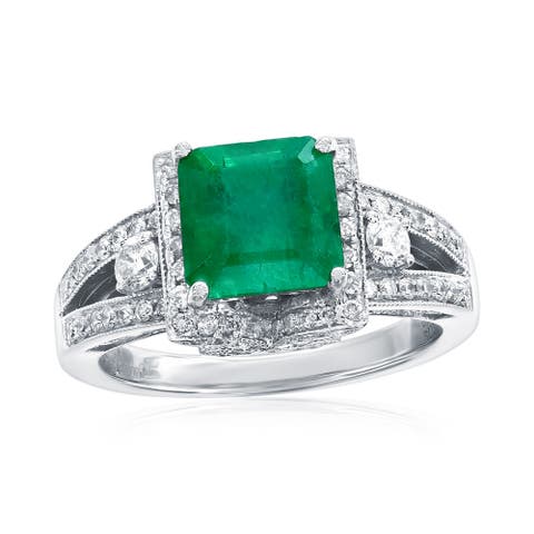 14K Gold 2ct Emerald & 1cttw Diamond Ring