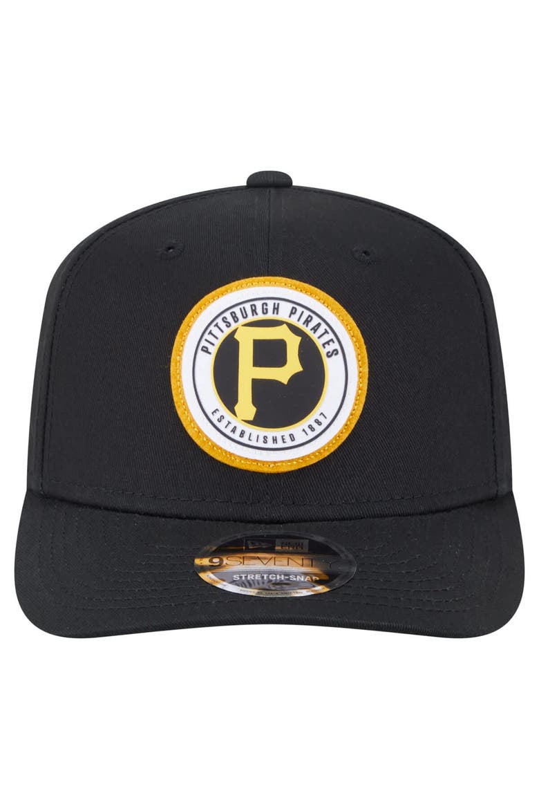 Men's New Era Black Pittsburgh Pirates Circle Patch 9SEVENTY Stretch-Snap Hat, Alternate, color, Black