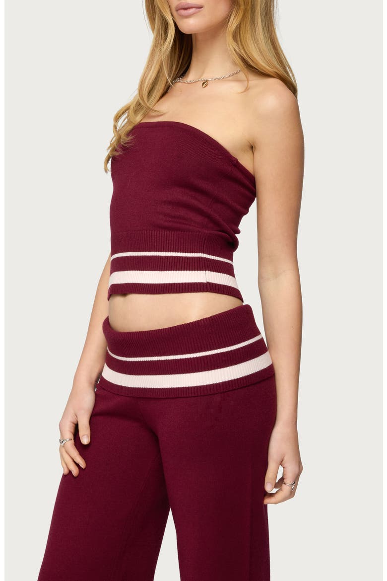 Kailya Stripe Knit Strapless Top, Alternate, color, BURGUNDY