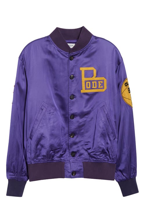 Bode Athlete's Rally Logo-appliquéd Embroidered Satin Bomber Jacket In Purple Multi