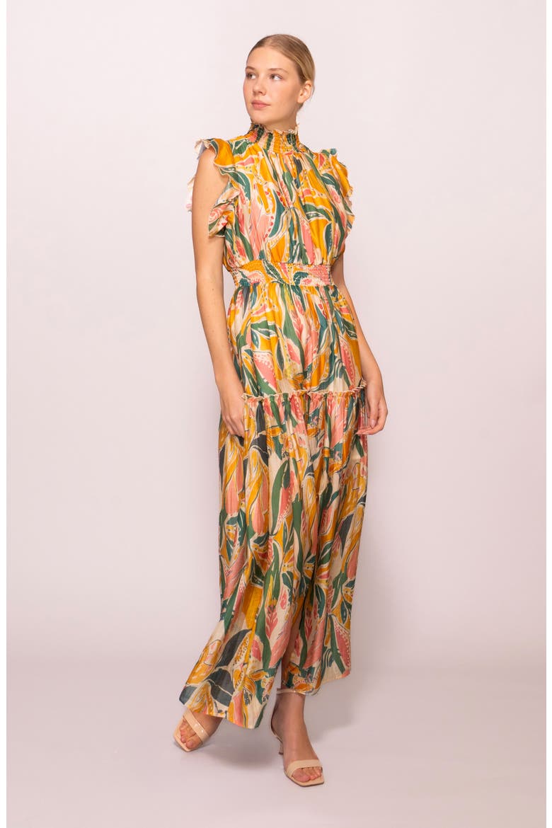 Floral Flutter Sleeve Maxi Dress, Alternate, color, YELLOW MULTI