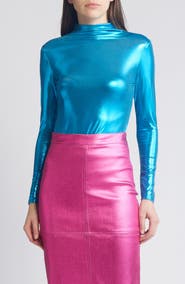 NIKKI LUND Liquid Metallic Mock Neck Top