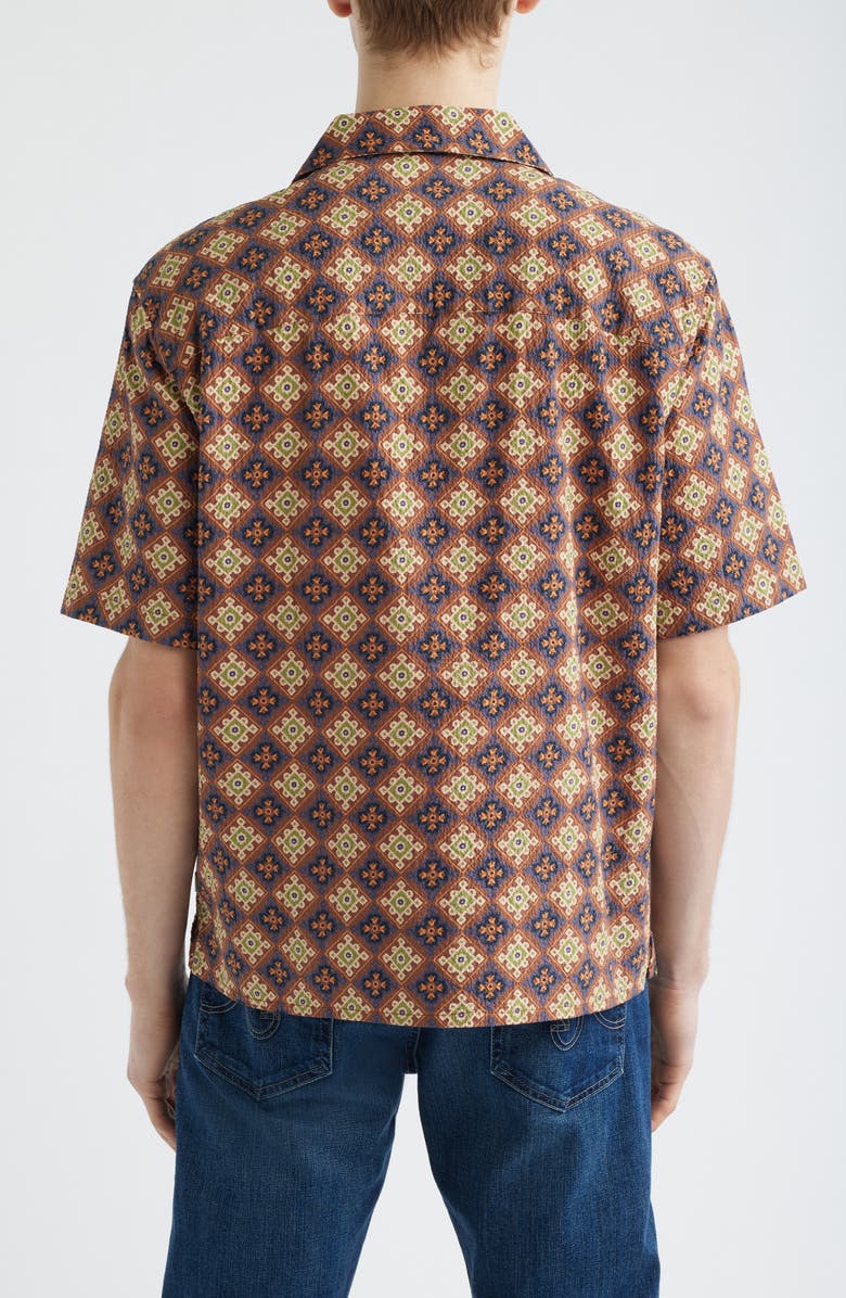 Wax London Didicot Cotton Seersucker Camp Shirt, Alternate, color, Rust / Multi