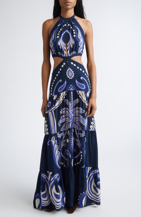 Floral Paisley Double Silk Georgette Maxi Dress