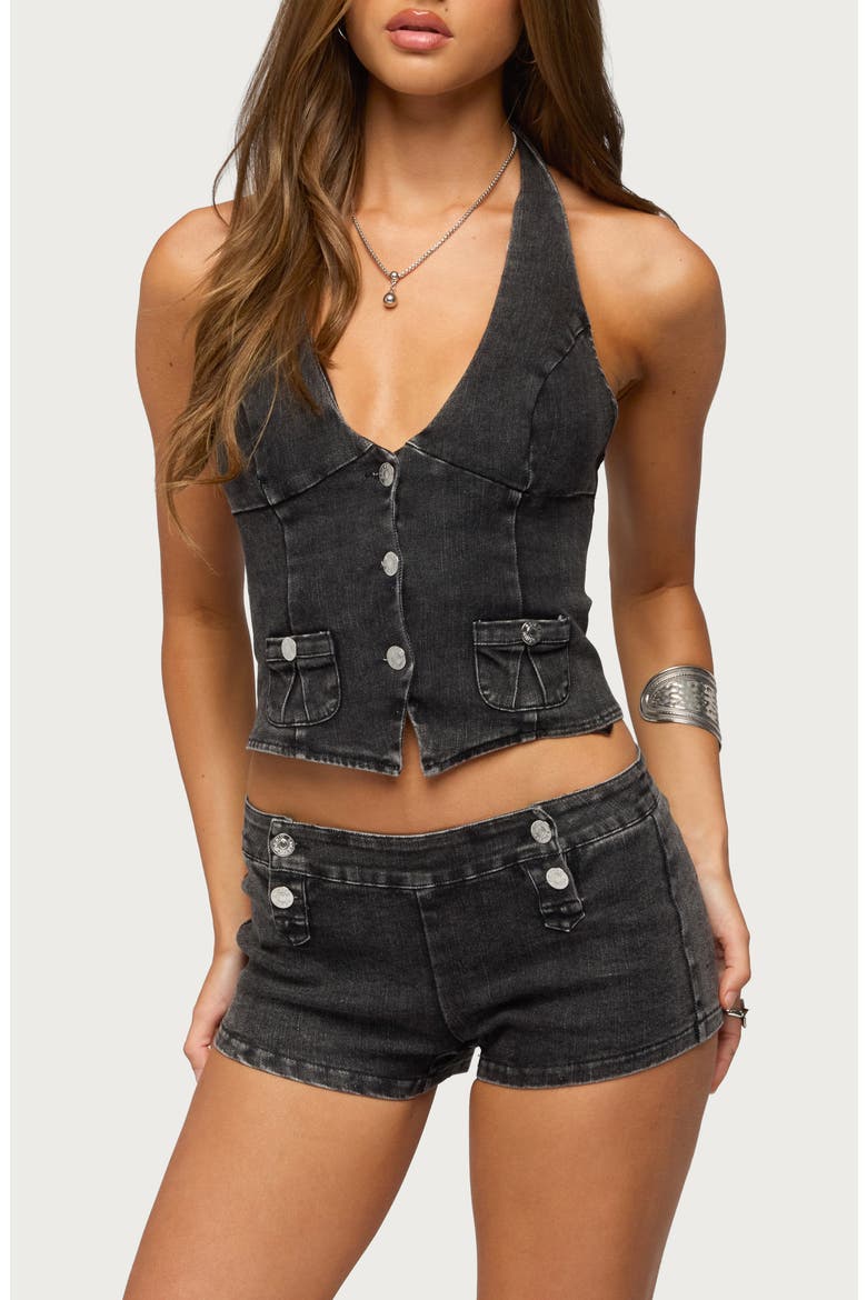 Sashe Denim Halter Top, Main, color, BLACK-WASHED