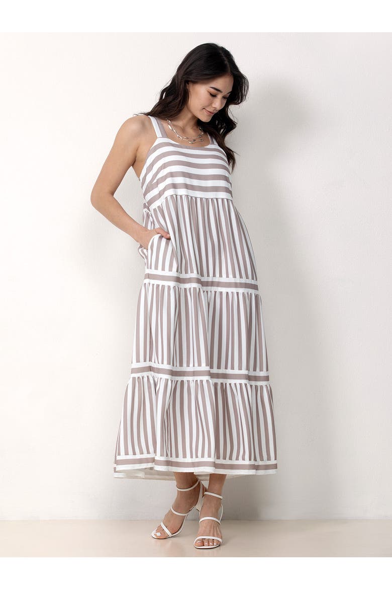Striped Tiered Maxi Dress, Alternate, color, Beige