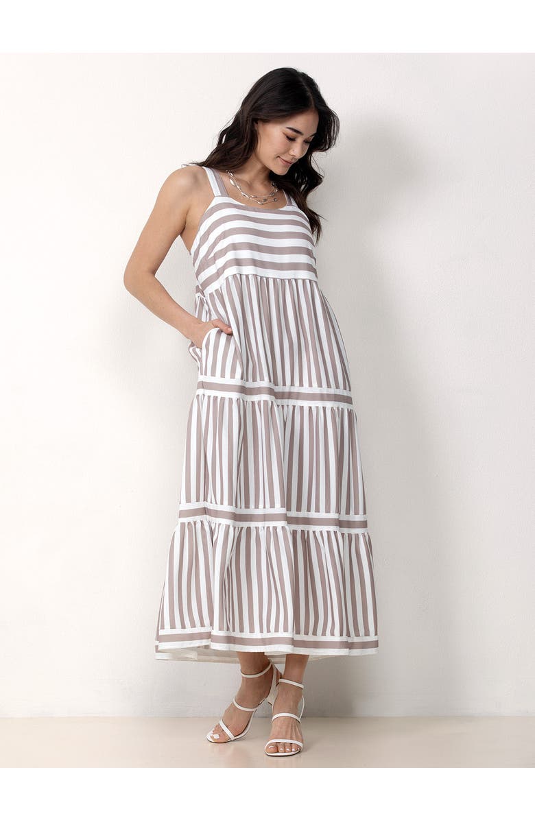 Single Stitch Striped Tiered Maxi Dress, Alternate, color, Beige