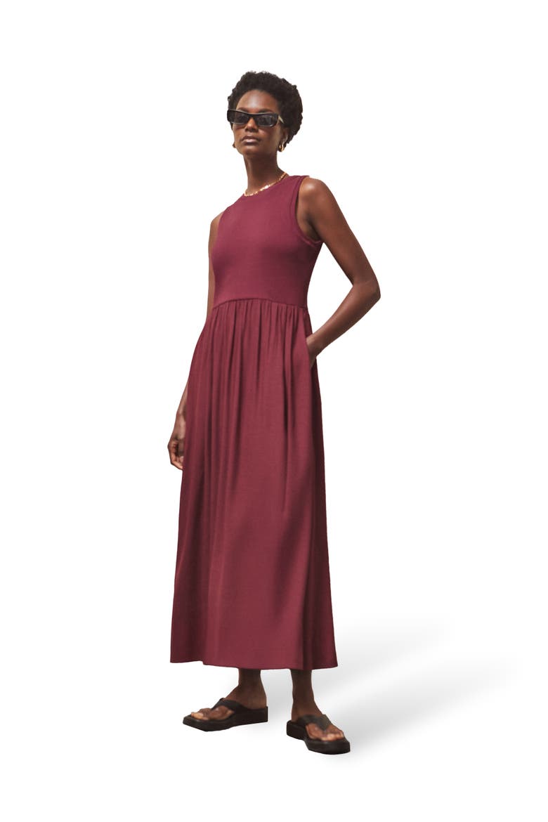 Mixed Media Sleeveless Dress, Main, color, Plum