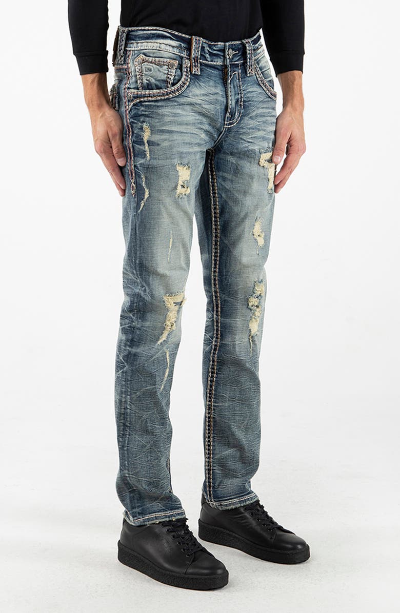 Rock Revival Alternative Rip & Repair Straight Leg Stretch Jeans, Alternate, color, 
