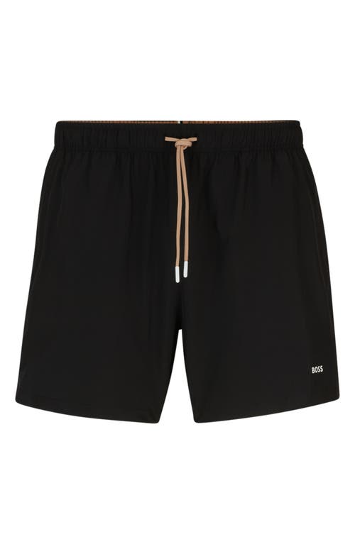 Hugo Boss Quick-drying Swim Shorts With Logo Print In Black