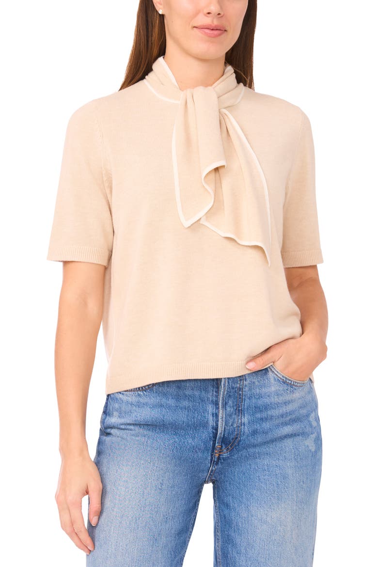 Tipped Tie Neck Sweater, Main, color, FRENCH TAUPE