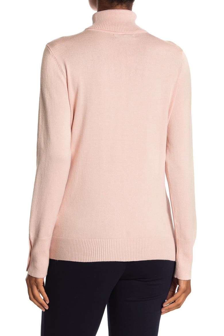 Turtleneck Button Sleeve Pullover Sweater, Alternate, color, ROSE QUARTZ